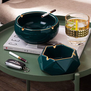 素美吉陶瓷烟灰缸创意个性办公室家用烟灰缸大号轻奢高档金边烟灰缸