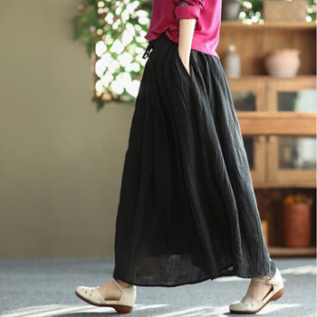 亚麻民族风半身裙女式夏季穿的气质款文艺休闲高腰苎麻半截裙垂感棉大