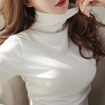 韩版纯色薄绒保暖修身显瘦堆堆领高领打底衫