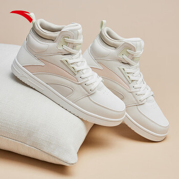 安踏高帮板鞋女鞋夏季革面舒适厚底情侣滑板鞋运动休闲鞋