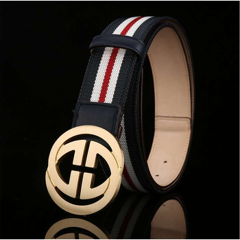 lv皮带男帆布青年男士腰带商务休闲铜扣头层牛皮裤带 白红金扣 125cm