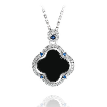 s银镶 墨翠四叶草 (附证书)y 附银链