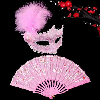 发光古风狐狸面具配折扇公主面具半遮面假面舞会万圣节装扮道具批 不