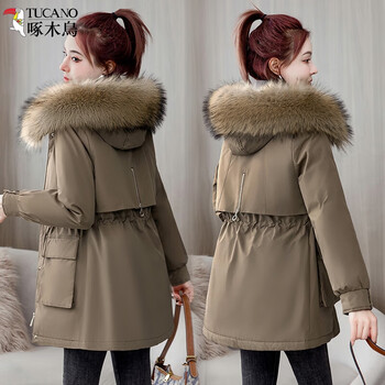 啄木鸟棉服女中长款2023冬季新款一衣三穿派克服女棉衣加厚棉袄外套女