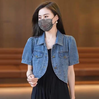 金欧达夏季薄款短袖牛仔服外套女小个子新款披肩外搭短款上衣牛仔外套