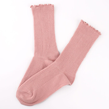 店新款堆堆袜女韩国秋冬森系女可爱木耳花边日系学院风中筒袜子 粉色