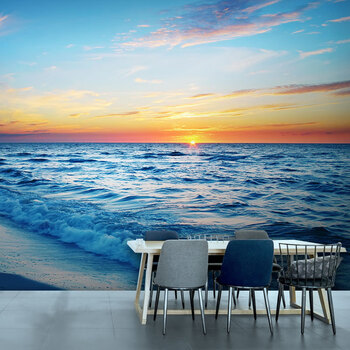 悦铁翰3d大海风景咖啡酒店壁纸海滩壁画现代简约客厅卧室装饰墙纸自粘