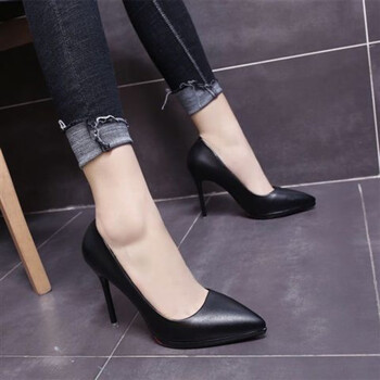 漆皮高跟鞋韩版黑色工作鞋春秋尖头鞋漆皮防水台细跟高跟鞋时尚单鞋
