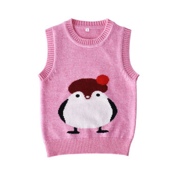 衫男童毛衣背心2018秋冬新款小童马甲宝宝坎肩针织羊毛衫 粉色企鹅