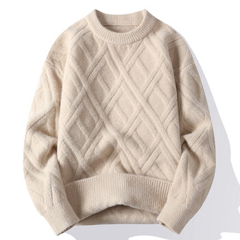 男士手工编织的毛衣男士圆领羊绒针织衫秋冬加厚款羊毛线衣服男装休闲