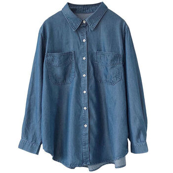 百搭复古牛仔衬衫女秋冬新款长袖宽松文艺简约显瘦上衣外套衬衣潮sn