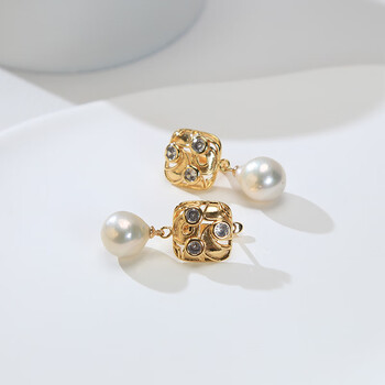 vgcck特泊儿设计风格珍珠耳扣14k注金巴洛克淡水珍珠耳夹耳钉珍珠耳扣