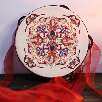 维吾尔族舞铃鼓舞蹈敦煌手鼓上铃鼓7寸国风坦领铃鼓17.