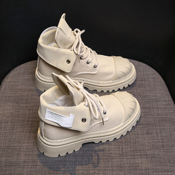 童鞋秋季儿童英伦风公主皮靴女孩中大童软底中筒洋气马丁靴卡其主图款