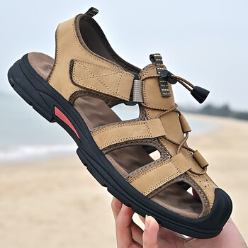 帝洛驰凉鞋男夏季真皮沙滩鞋头层牛皮包头套脚休闲户外防滑透气洞洞鞋