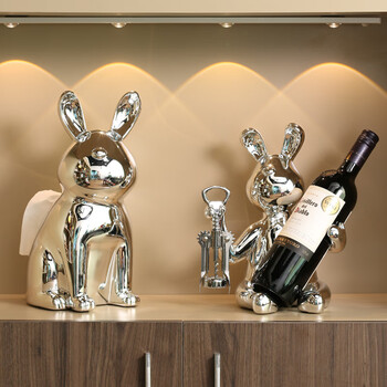 腾圣兔子红酒架装饰品客厅乔迁礼物轻奢客厅餐桌面餐边柜酒托酒柜摆件