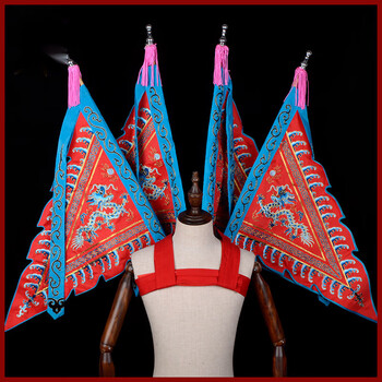 戏曲戏剧京剧婺剧秦腔演出服装武生武将军男大靠 男靠旗 红色 好旗杆