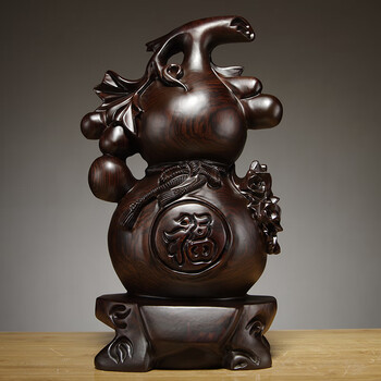 黑檀木雕如意葫芦摆件家居客厅电视柜装饰红木工艺品开业乔迁送礼