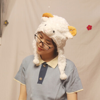 少女心搞怪卡通可爱动物头套毛绒帽子拍照表演道具白色绵羊均码