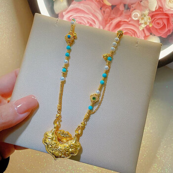 zcmk520送男女友易升平安锁吊坠女黄金锦鲤金锁项链锁骨链结婚套链生