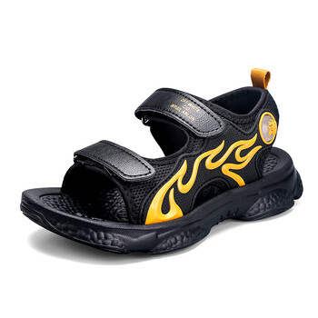 大黄蜂儿童鞋男童凉鞋2023夏季新款中大童软底防滑男孩露趾沙滩鞋黑金