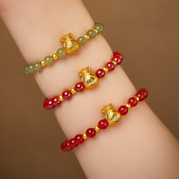 白泽(baize)福袋黄金转运珠和田玉手串足金手链母亲节纪念日礼物送