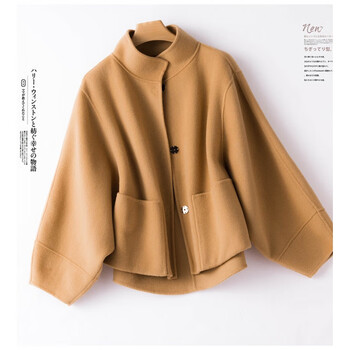 sz洋气立领宽松羊毛呢子女毛呢外套秋冬新短款小个子双面羊绒大衣1