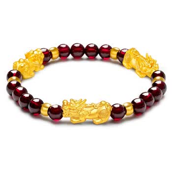 zcool 黄金貔貅手链女石榴石3d硬足金999转运珠本命年手镯招财皮丘