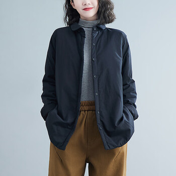 范哲莎纯色夹棉衬衫女冬季宽松复古休闲保暖小棉衣外套显瘦百搭上衣