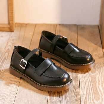 jk鞋制服鞋日系英伦复古圆头学生牛筋底一字扣玛丽珍百搭小皮鞋女黑色