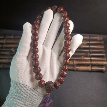 尊玉匠 紫金鼠手串雕刻京八棱核桃文玩佛珠手持男女菩提子 三通龙头