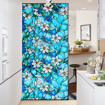 山文彩绘玻璃贴纸印花磨砂玻璃贴膜透光不透明卫生间浴室玻璃门自粘无