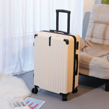 行李箱拉杆箱女多功能耐用大容量密码箱学生皮箱子旅行 米黄色 22寸