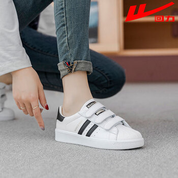 回力国潮运动女鞋一脚蹬魔术贴小白鞋女百搭皮面运动鞋潮ins板鞋白黑