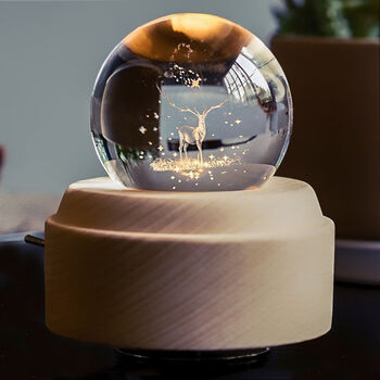 水晶球麋鹿音乐盒八音盒送女生男生生日定制带发光带旋转diy礼物麋鹿