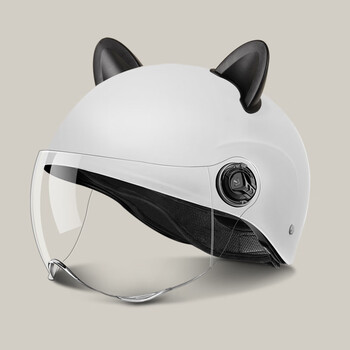带耳朵的头盔电动摩托车电瓶电动车头盔女夏季防晒安全帽猫耳朵diy