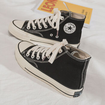 高帮帆布鞋女韩版百搭学生板鞋港风鞋子秋季新款黑色高帮36