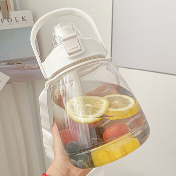 简约男女同款便携式儿童水壶水杯高颜值 白色1500毫升 绳 提手 吸管