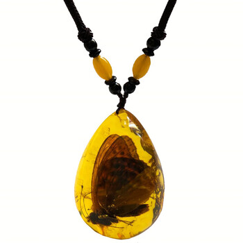 蝎子蝴蝶蜘蛛琥珀吊坠项链小学生教学挂件把件 单面抛光七彩蜘蛛 挂绳