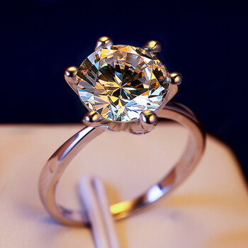 求婚戒指情侣对戒925一克拉钻戒仿真钻石戒指女结婚求婚莫桑石订婚假