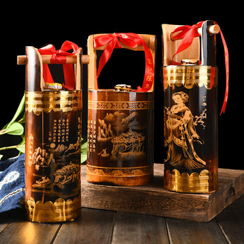 富江桂林特产竹筒酒瑶家老三花53度38度大雕刻竹筒三花酒大竹筒酒