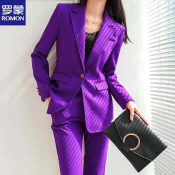 罗蒙紫色西装外套女春秋韩版休闲小个子英伦风气质时尚小西服职业套装
