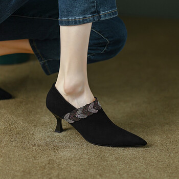 磨砂深口单鞋女2022年新款秋款尖头小跟真皮女鞋子女士秋冬季细跟高跟