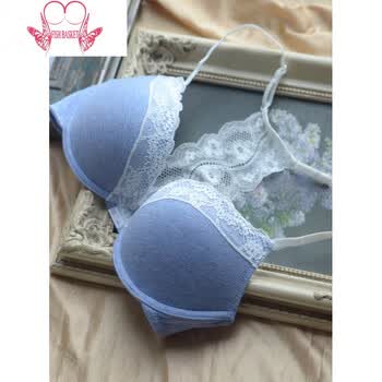 甜美蕾丝边工字美背前扣内衣女 文胸 蓝色 70a
