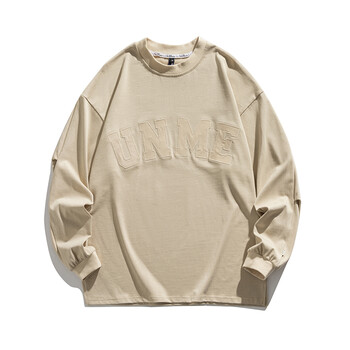 卫衣男 春秋款美式高街潮牌圆领套头衫生oversize宽松休闲 杏色 m宽松