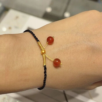 adrius黄金转运珠红玛瑙樱桃手链女金珠本命年手工编织红豆相思豆手绳