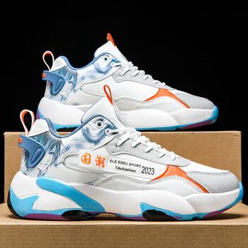 mengqi春季男鞋国潮篮球运动鞋中学生低帮跑步球鞋防滑增高小白老爹潮