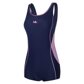 英发连体泳衣女平角保守休闲运动游泳装舒适温泉大码泳衣 蓝色 l