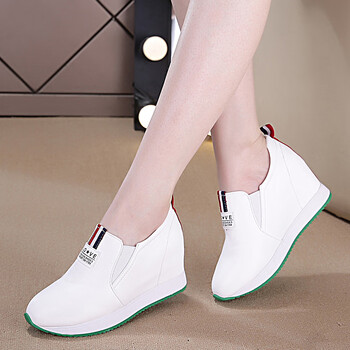 waitawait内高跟女士皮质小白鞋2019秋款内增高皮质耐滑单鞋百搭休闲