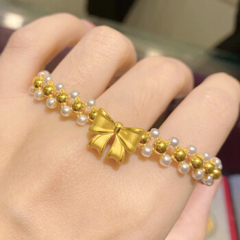 公主蝴蝶结手链女珍珠编织手串999情人节礼物 蝴蝶结 20粒4mm金珠约1